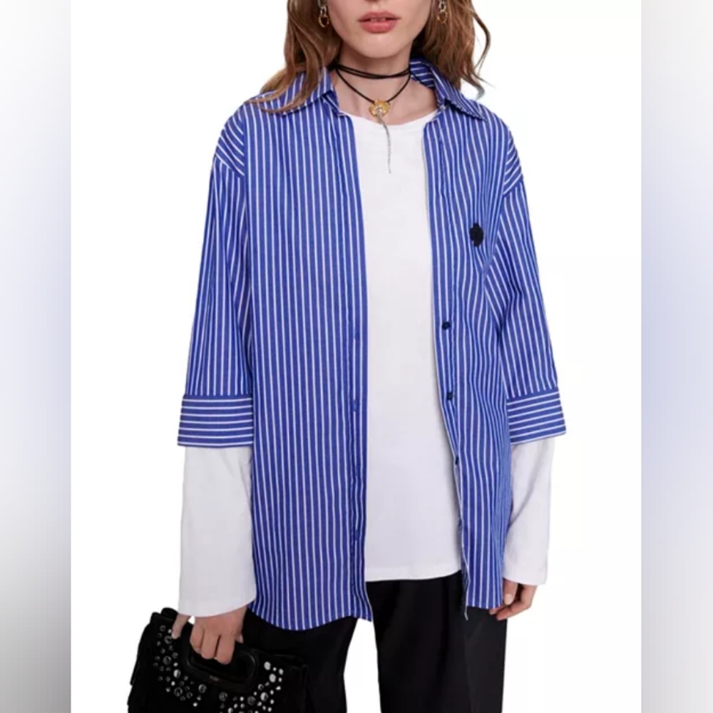 MajeLiago Layered Look ShirtBlue Striped Women's Top